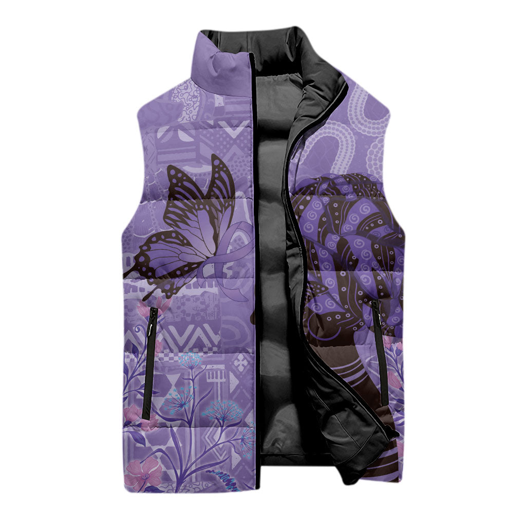 Lupus Awareness Afro Girl - Proud Survivor Sleeveless Puffer Jacket Ankara Pattern