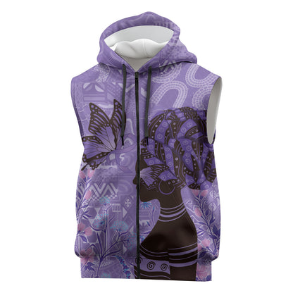 Lupus Awareness Afro Girl - Proud Survivor Sleeveless Zip Hoodie Ankara Pattern