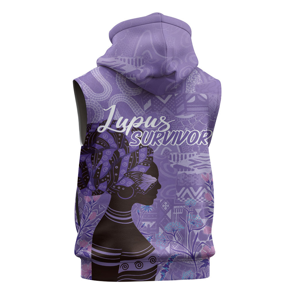 Lupus Awareness Afro Girl - Proud Survivor Sleeveless Zip Hoodie Ankara Pattern