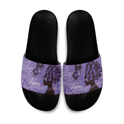 Lupus Awareness Afro Girl - Proud Survivor Slide Sandals Ankara Pattern