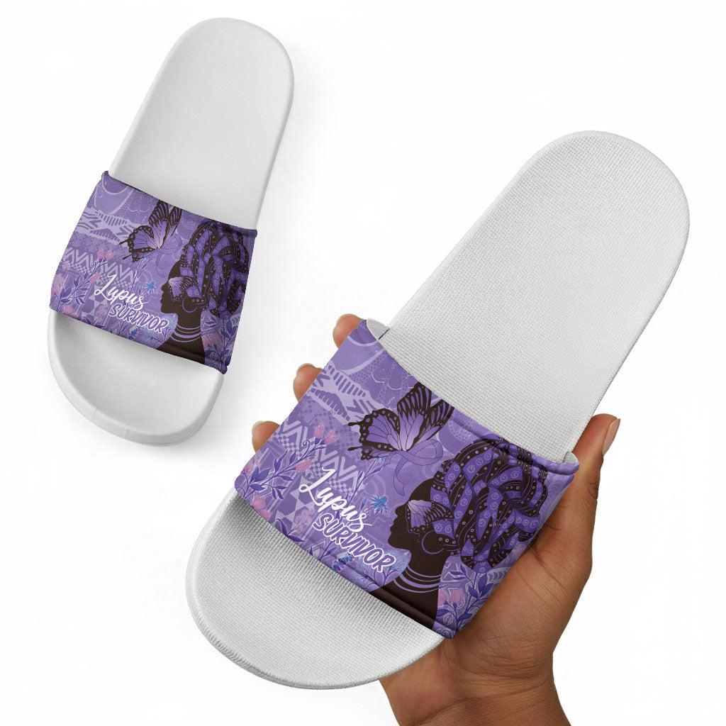 Lupus Awareness Afro Girl - Proud Survivor Slide Sandals Ankara Pattern
