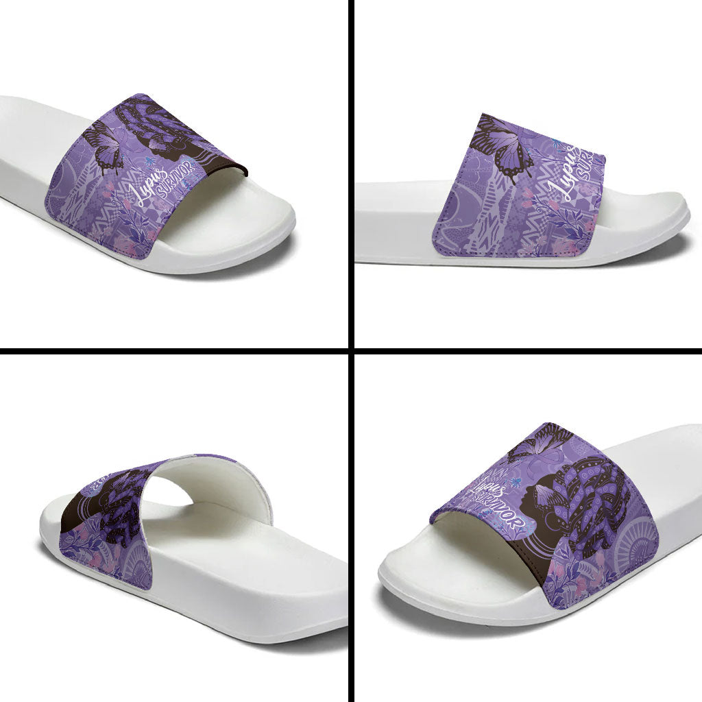 Lupus Awareness Afro Girl - Proud Survivor Slide Sandals Ankara Pattern