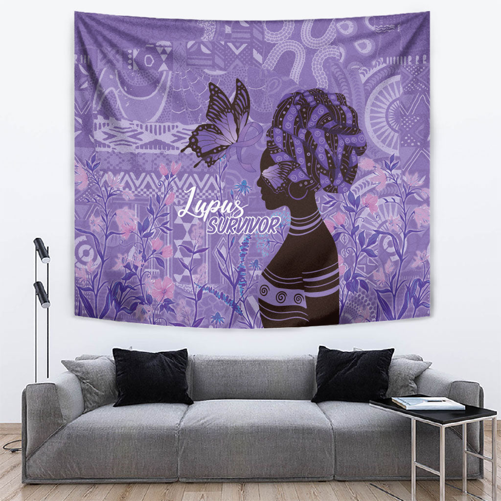 Lupus Awareness Afro Girl - Proud Survivor Tapestry Ankara Pattern