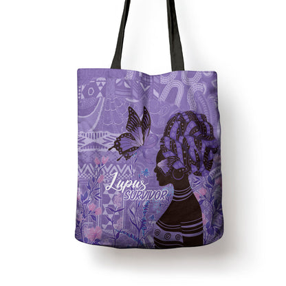 Lupus Awareness Afro Girl - Proud Survivor Tote Bag Ankara Pattern