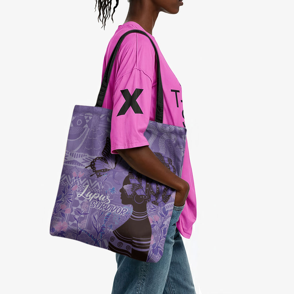 Lupus Awareness Afro Girl - Proud Survivor Tote Bag Ankara Pattern