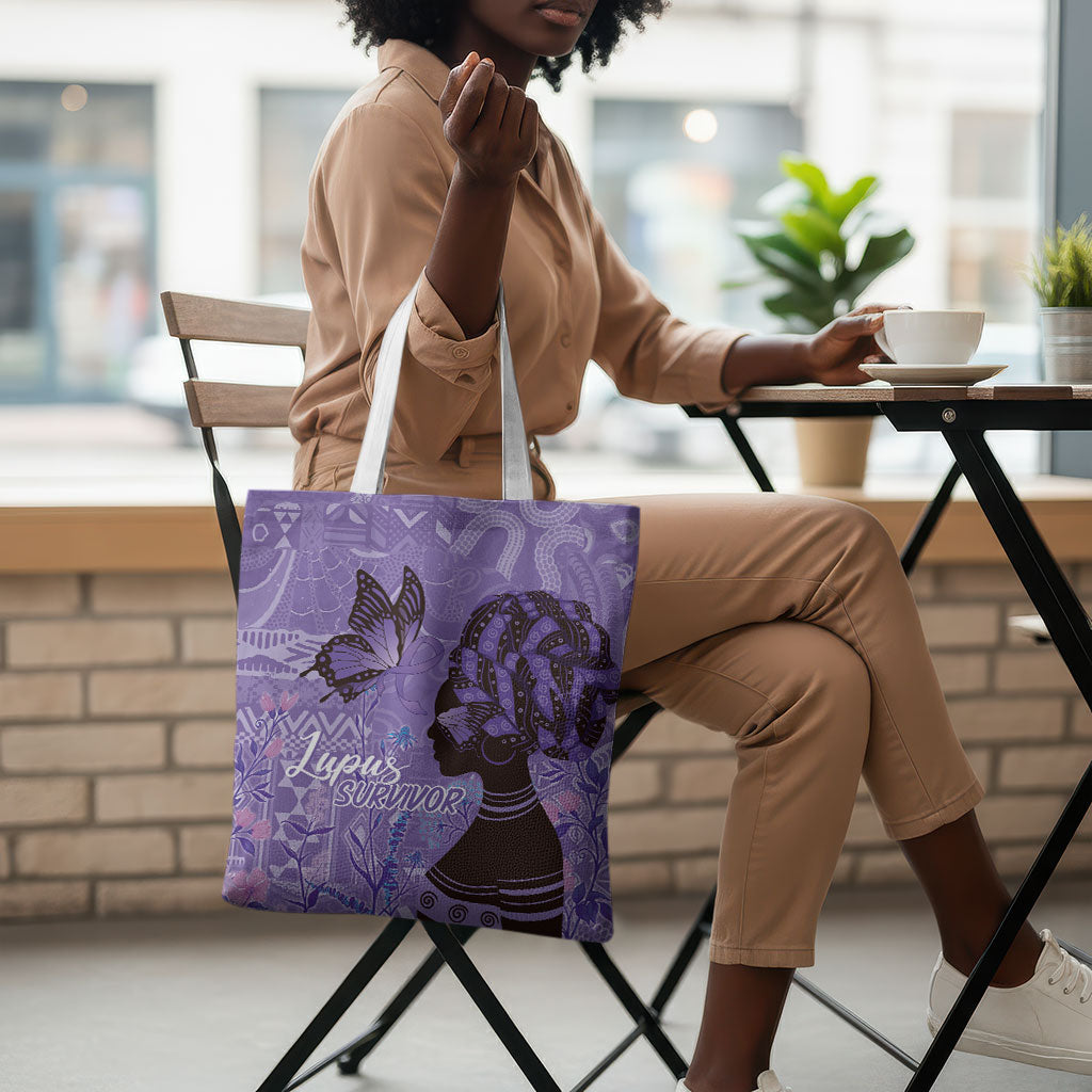 Lupus Awareness Afro Girl - Proud Survivor Tote Bag Ankara Pattern