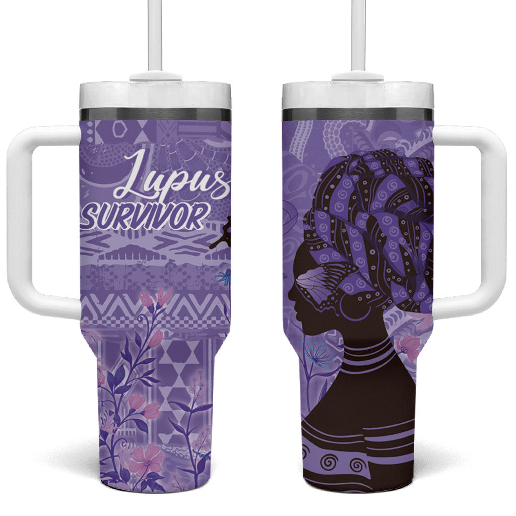 Lupus Awareness Afro Girl - Proud Survivor Tumbler With Handle Ankara Pattern