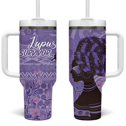 Lupus Awareness Afro Girl - Proud Survivor Tumbler With Handle Ankara Pattern
