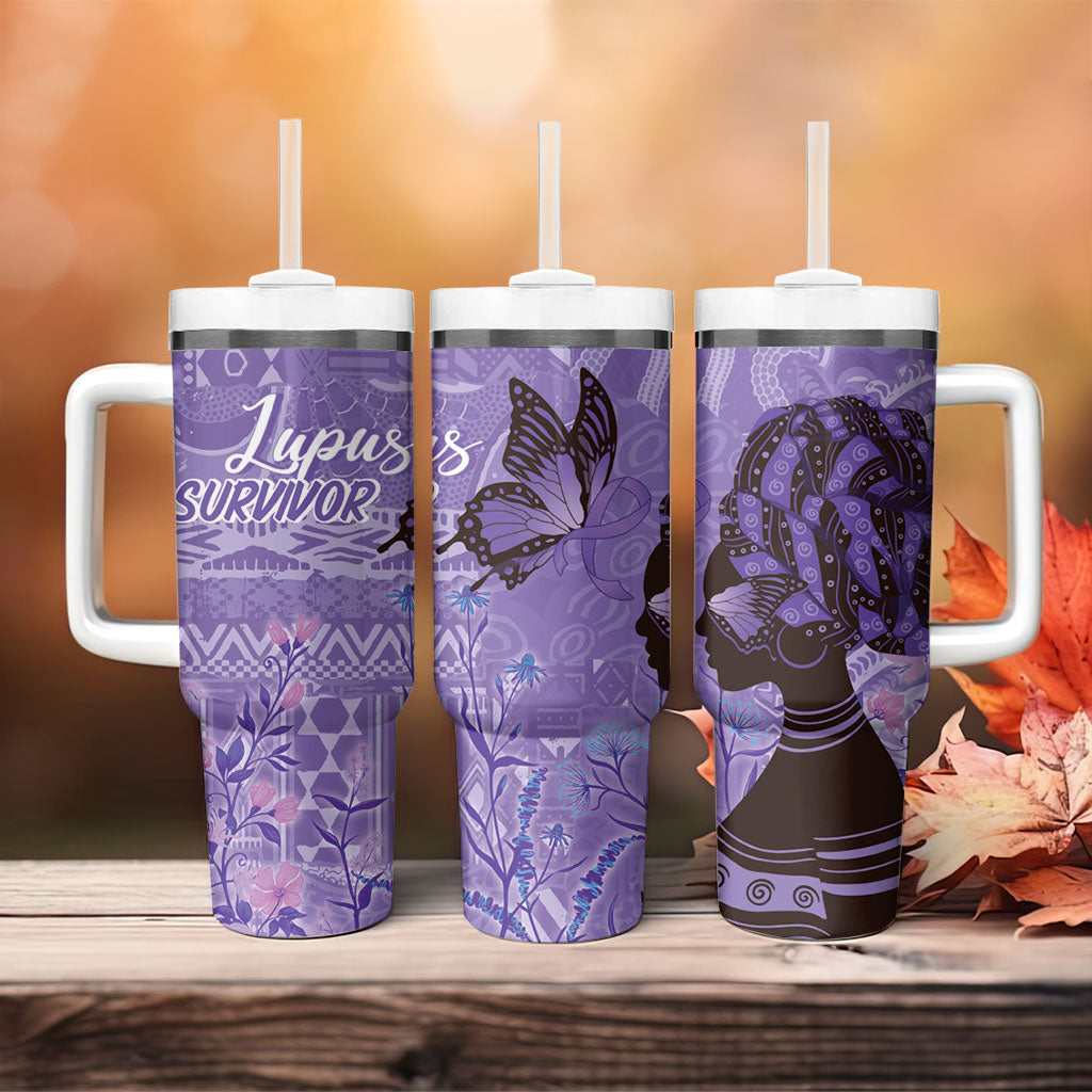 Lupus Awareness Afro Girl - Proud Survivor Tumbler With Handle Ankara Pattern