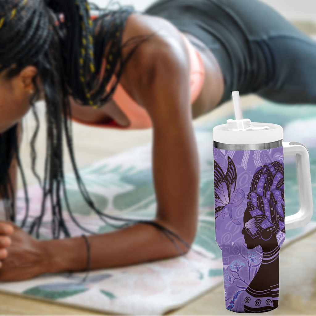 Lupus Awareness Afro Girl - Proud Survivor Tumbler With Handle Ankara Pattern