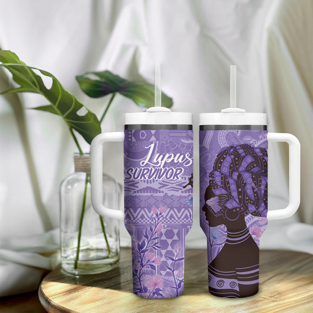 Lupus Awareness Afro Girl - Proud Survivor Tumbler With Handle Ankara Pattern