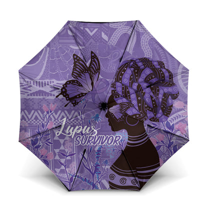 Lupus Awareness Afro Girl - Proud Survivor Umbrella Ankara Pattern