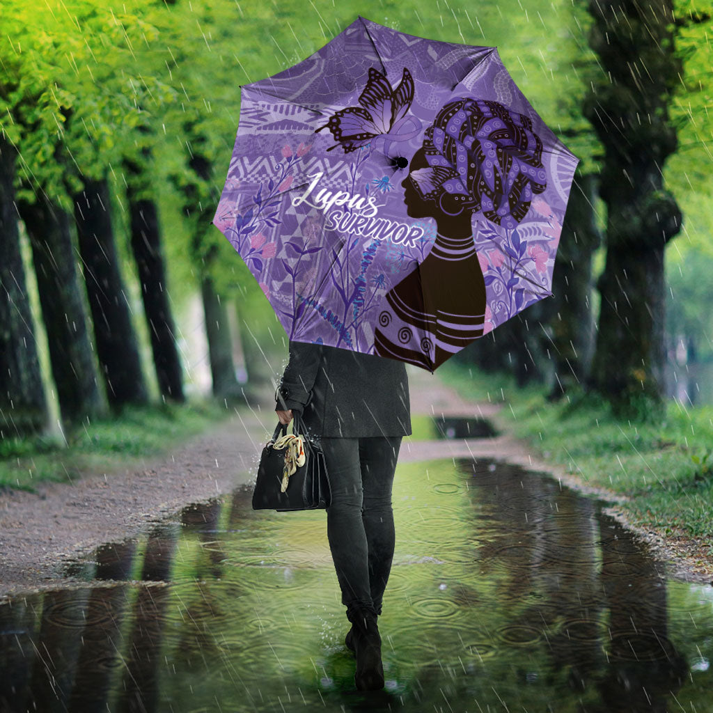Lupus Awareness Afro Girl - Proud Survivor Umbrella Ankara Pattern