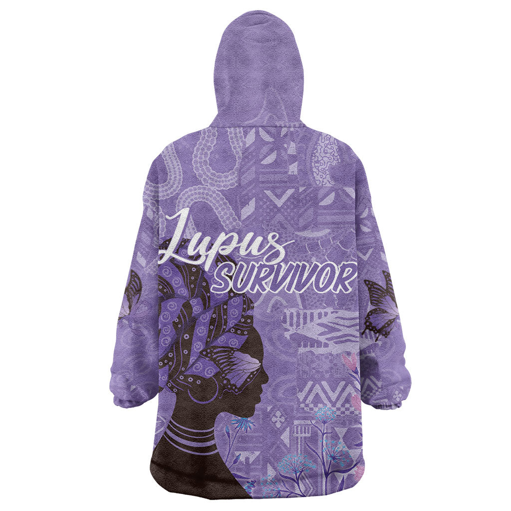 Lupus Awareness Afro Girl - Proud Survivor Wearable Blanket Hoodie Ankara Pattern