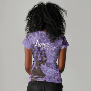 Lupus Awareness Afro Girl - Proud Survivor Women V-Neck T-Shirt Ankara Pattern