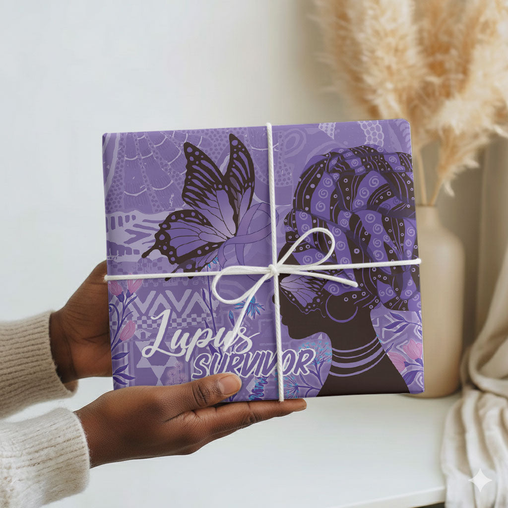Lupus Awareness Afro Girl - Proud Survivor Wrapping Paper Ankara Pattern