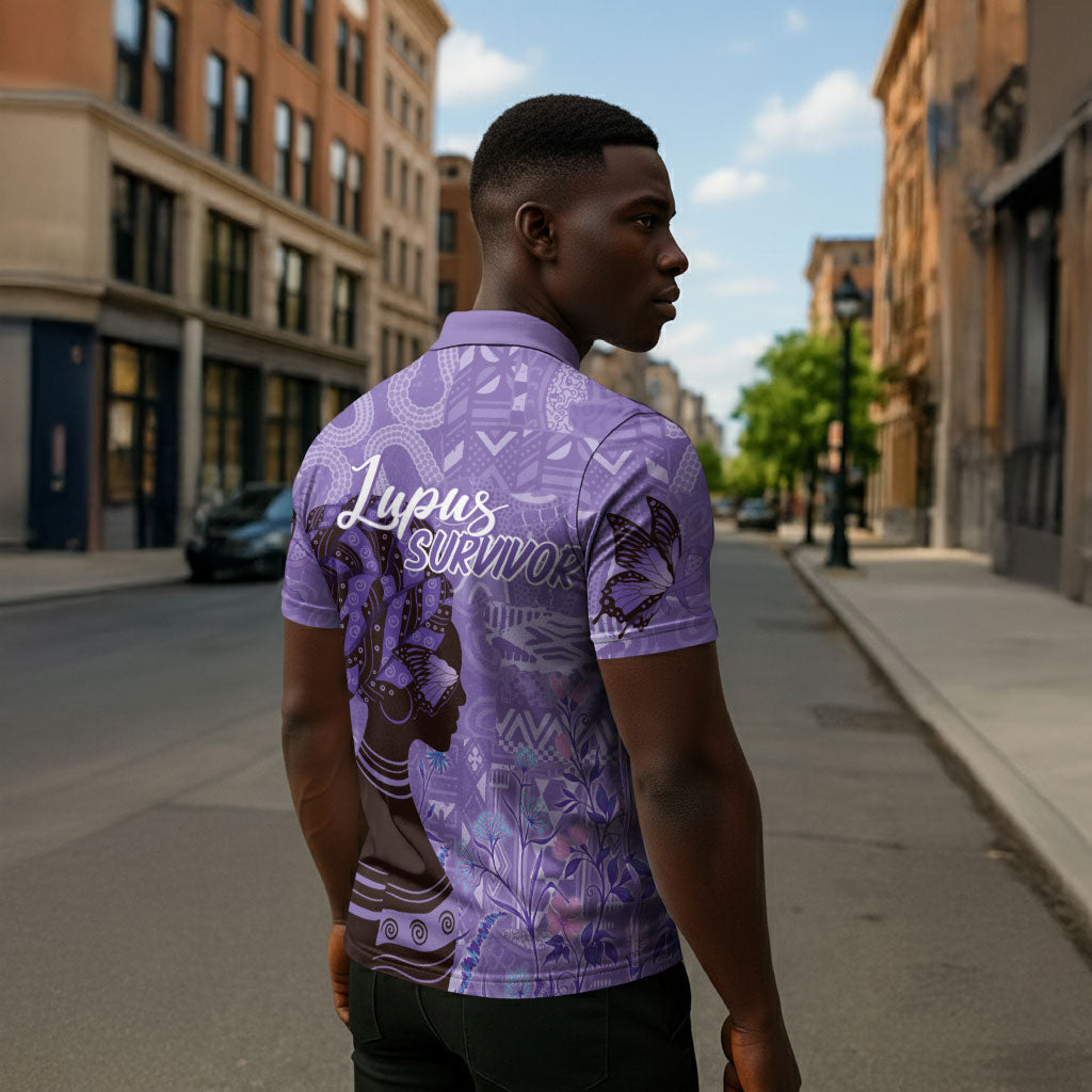 Lupus Awareness Afro Girl - Proud Survivor Zipper Polo Shirt Ankara Pattern