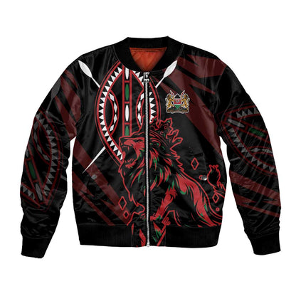 Kenya Personalized Lion Bomber Jacket Stylized Maasai Shield - African Pride