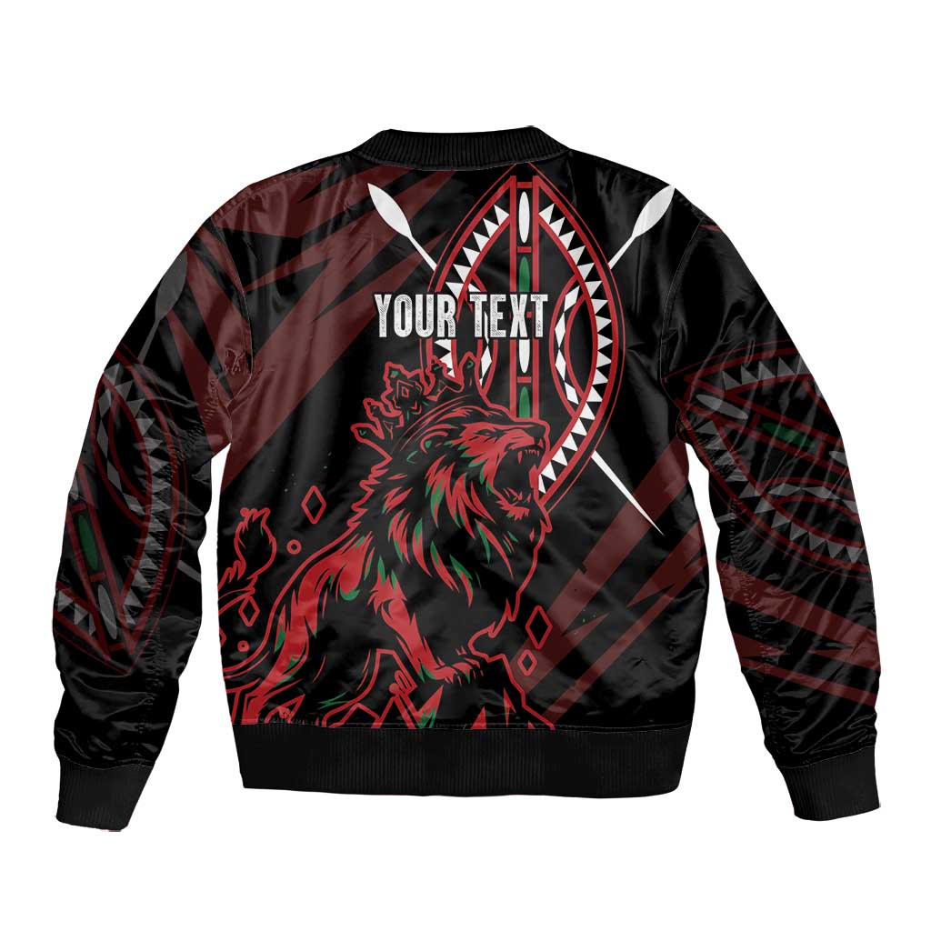 Kenya Personalized Lion Bomber Jacket Stylized Maasai Shield - African Pride