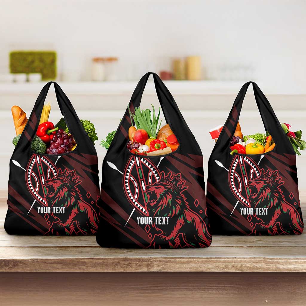 Kenya Personalized Lion Grocery Bag Stylized Maasai Shield - African Pride