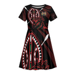 Kenya Personalized Lion Kid Short Sleeve Dress Stylized Maasai Shield - African Pride