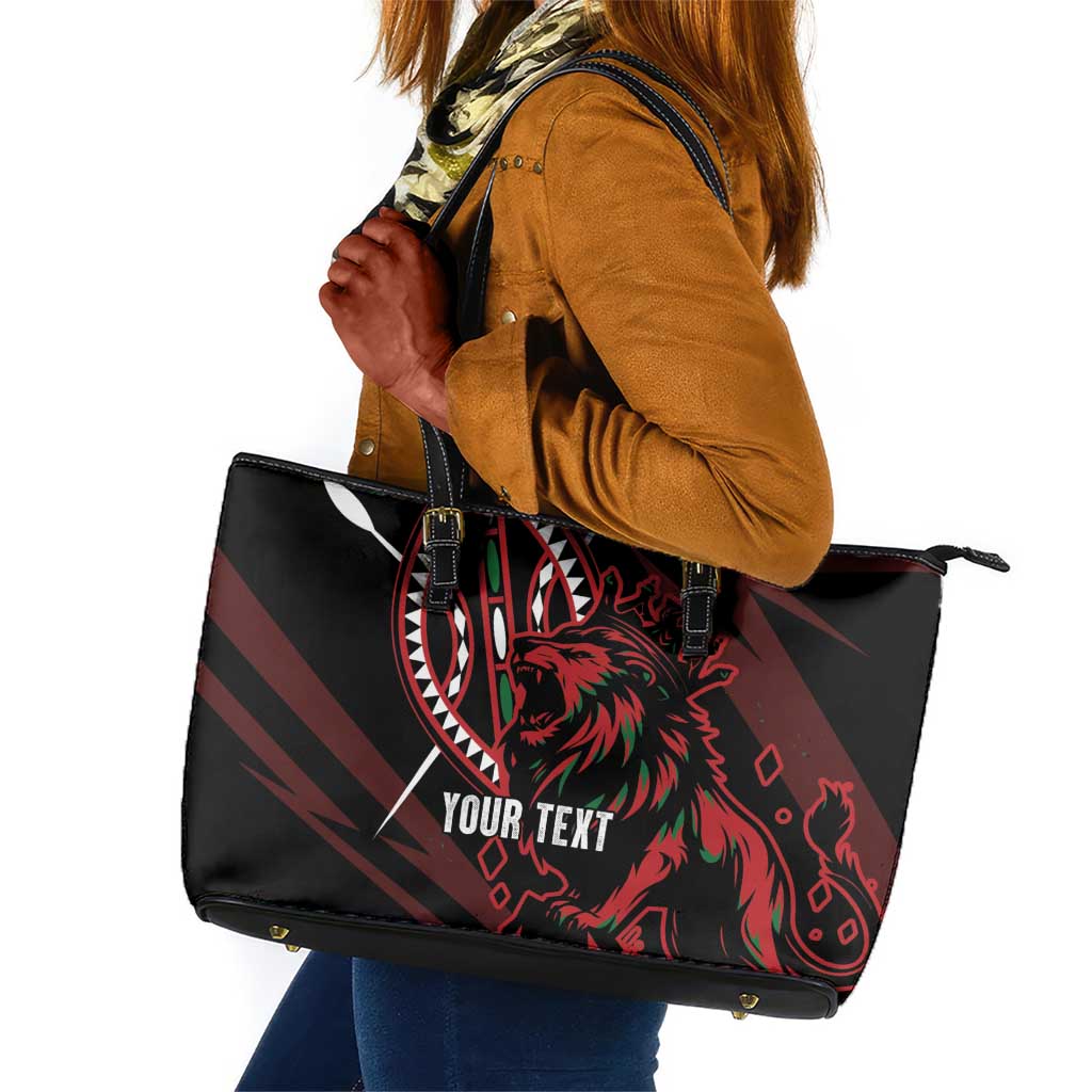 Kenya Personalized Lion Leather Tote Bag Stylized Maasai Shield - African Pride