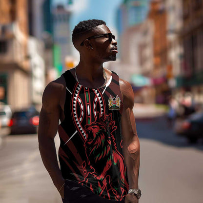 Kenya Personalized Lion Men Tank Top Stylized Maasai Shield - African Pride