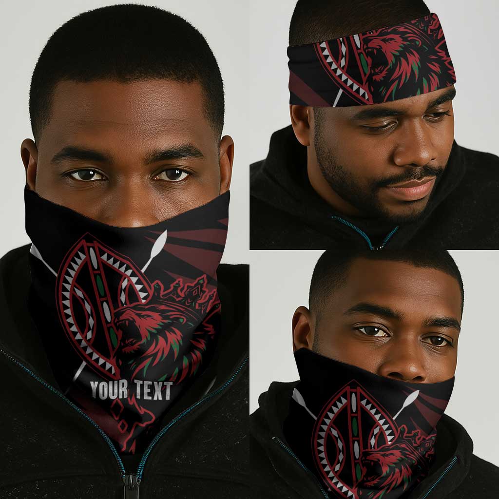 Kenya Personalized Lion Neck Gaiter Stylized Maasai Shield LT7