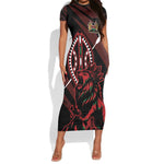 Kenya Personalized Lion Short Sleeve Bodycon Dress Stylized Maasai Shield - African Pride