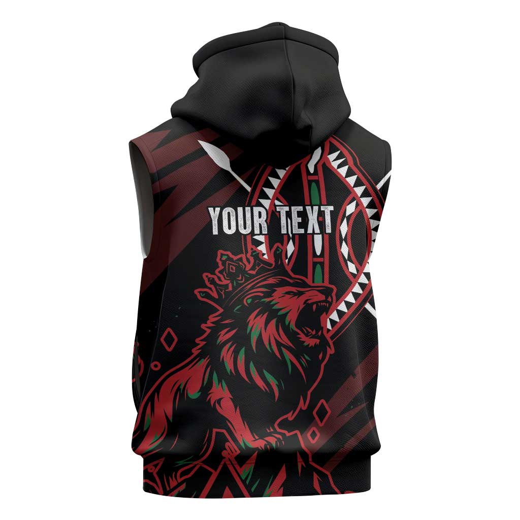 Kenya Personalized Lion Sleeveless Zip Hoodie Stylized Maasai Shield - African Pride