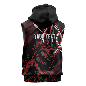 Kenya Personalized Lion Sleeveless Zip Hoodie Stylized Maasai Shield - African Pride