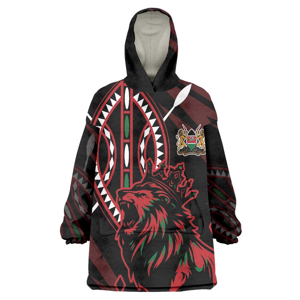Kenya Personalized Lion Wearable Blanket Hoodie Stylized Maasai Shield - African Pride