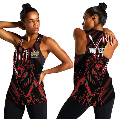 Kenya Personalized Lion Women Racerback Tank Stylized Maasai Shield - African Pride