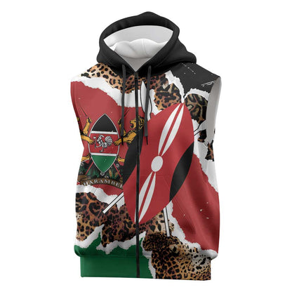 Kenya Sleeveless Zip Hoodie Mix Animal Skin Pattern Grunge Style - African Pride