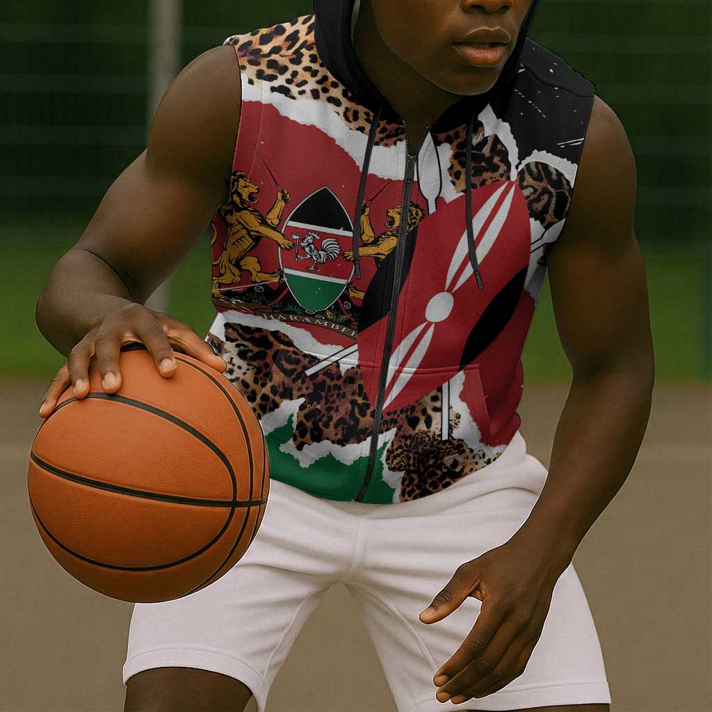 Kenya Sleeveless Zip Hoodie Mix Animal Skin Pattern Grunge Style - African Pride
