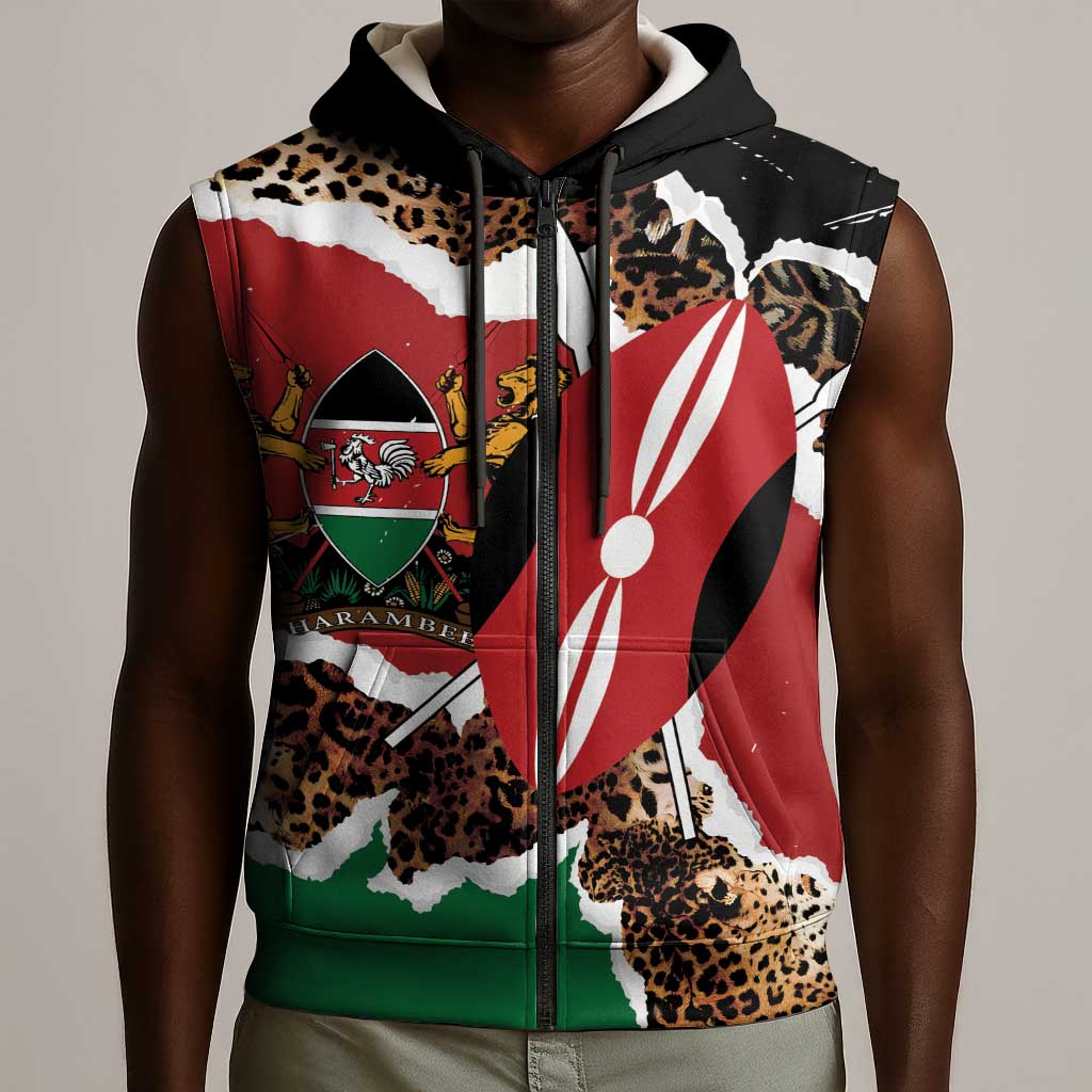 Kenya Sleeveless Zip Hoodie Mix Animal Skin Pattern Grunge Style - African Pride