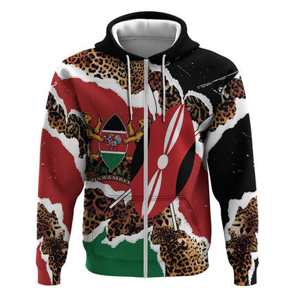 Kenya Zip Hoodie Mix Animal Skin Pattern Grunge Style - African Pride