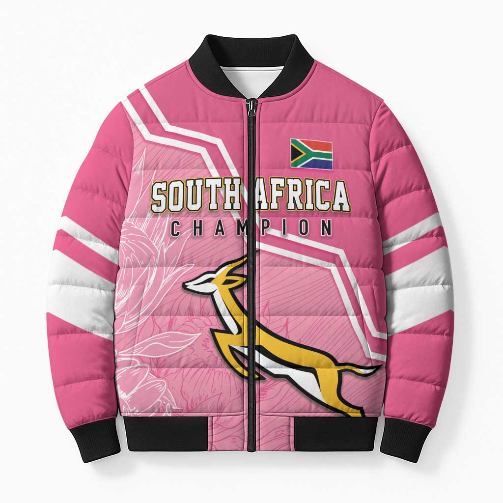 Personalized South Africa WC2026 Bomber Puffer Jacket Springboks Special Pink