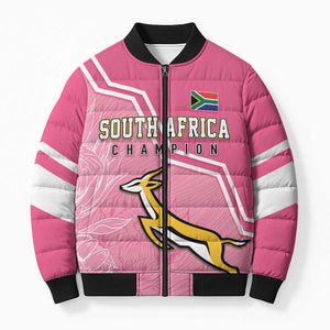 Personalized South Africa WC2026 Bomber Puffer Jacket Springboks Special Pink