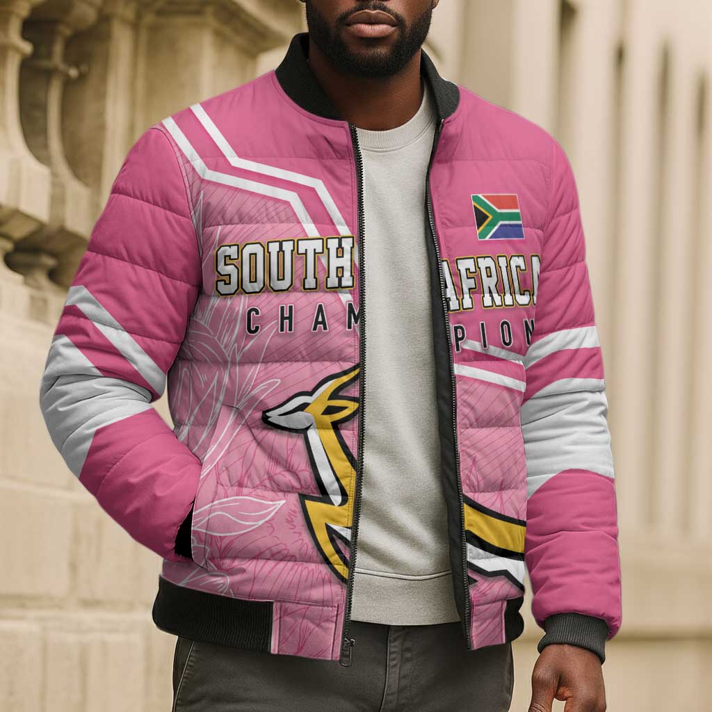 Personalized South Africa WC2026 Bomber Puffer Jacket Springboks Special Pink