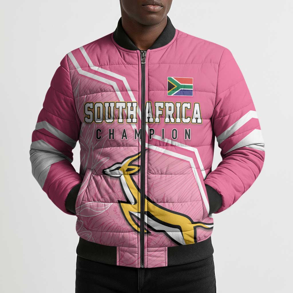 Personalized South Africa WC2026 Bomber Puffer Jacket Springboks Special Pink