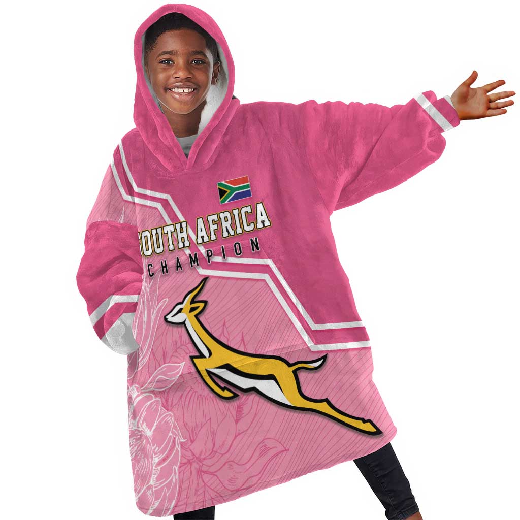 Personalized South Africa WC2026 Kid Wearable Blanket Hoodie Springboks Special Pink