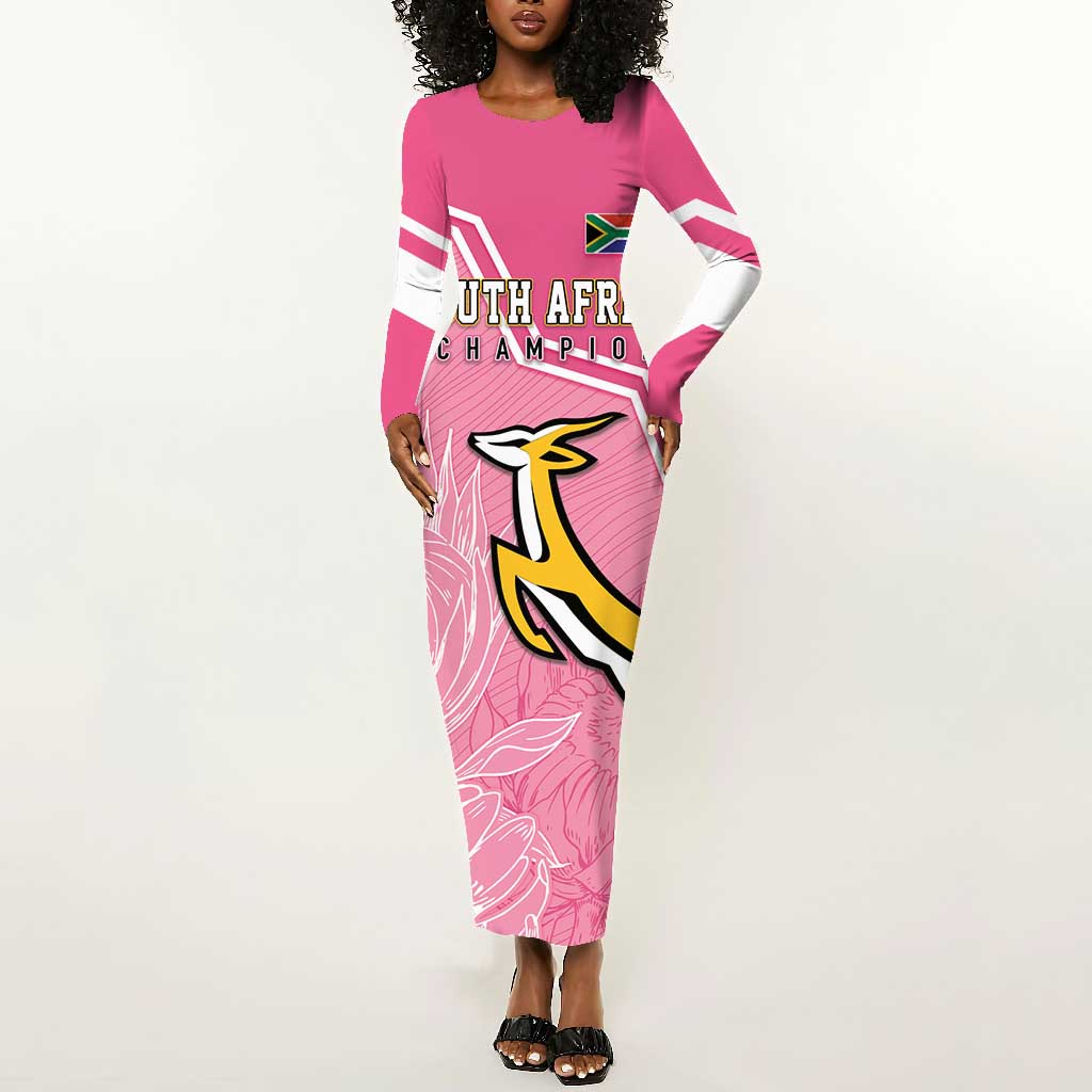 Personalized South Africa WC2026 Long Sleeve Bodycon Dress Springboks Special Pink