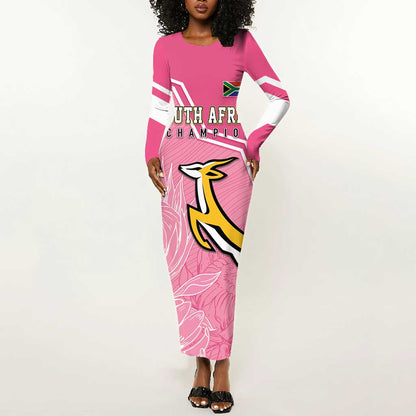 Personalized South Africa WC2026 Long Sleeve Bodycon Dress Springboks Special Pink