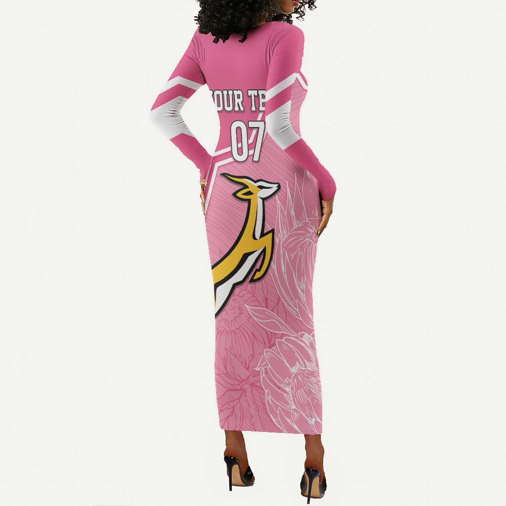 Personalized South Africa WC2026 Long Sleeve Bodycon Dress Springboks Special Pink