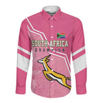 Personalized South Africa WC2026 Long Sleeve Button Shirt Springboks Special Pink