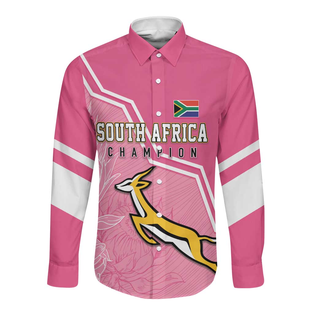 Personalized South Africa WC2026 Long Sleeve Button Shirt Springboks Special Pink