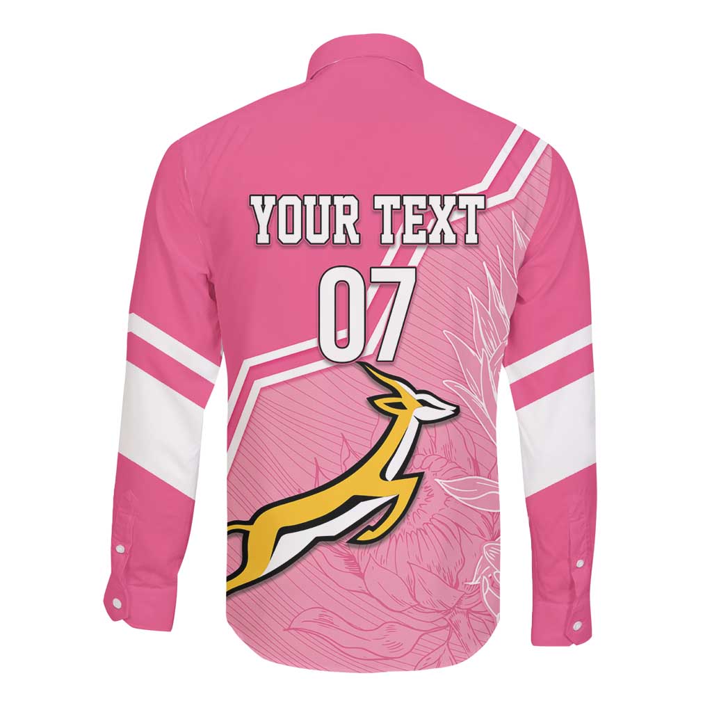 Personalized South Africa WC2026 Long Sleeve Button Shirt Springboks Special Pink