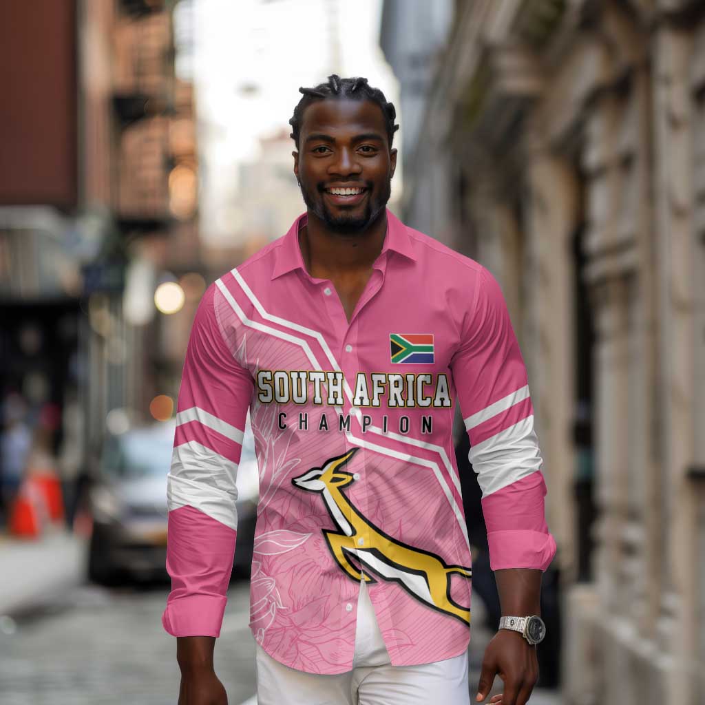 Personalized South Africa WC2026 Long Sleeve Button Shirt Springboks Special Pink