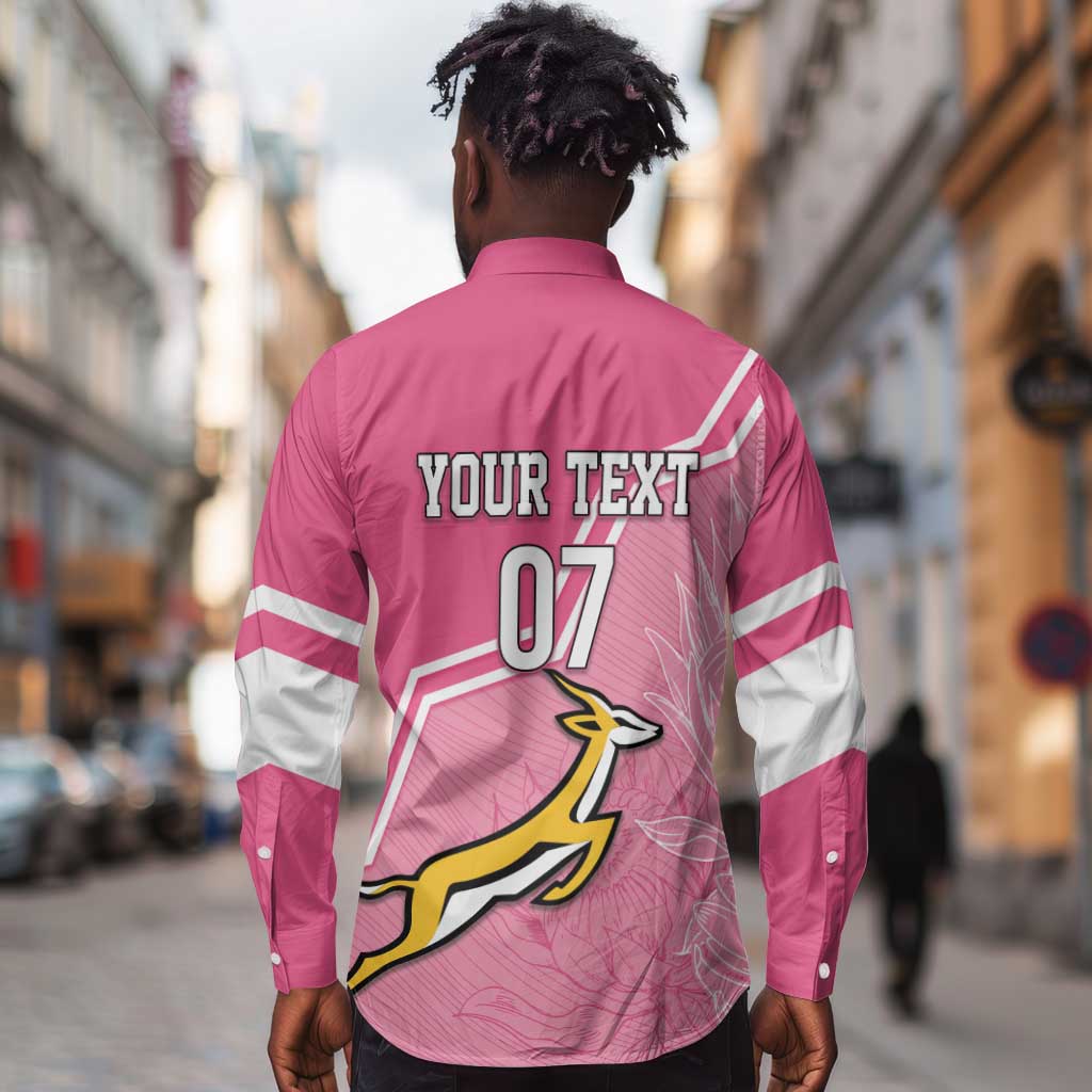 Personalized South Africa WC2026 Long Sleeve Button Shirt Springboks Special Pink